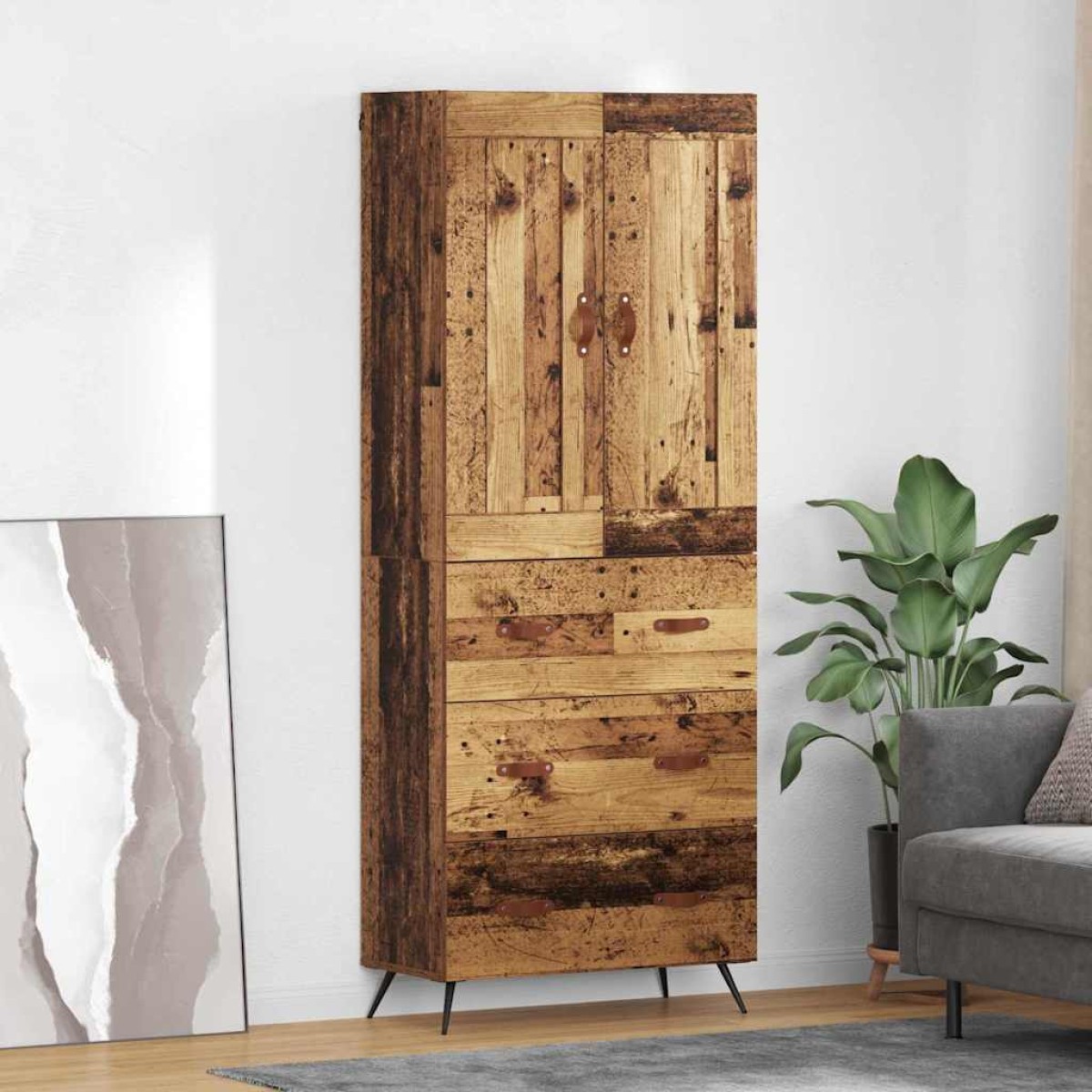 vidaXL Highboard Παλιό Ξύλο 69,5 x 34 x 180 εκ. Επεξεργασμένο Ξύλο