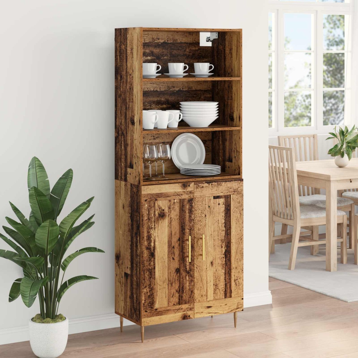 vidaXL Highboard Παλιό ξύλο 69,5 x 34 x 180 εκ. Επεξεργασμένο Ξύλο