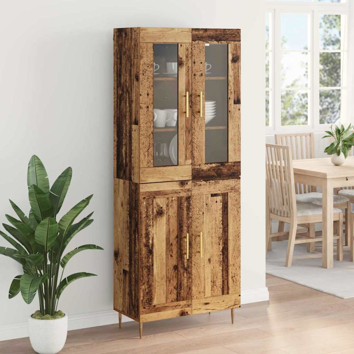 vidaXL Highboard 2 τμχ. Παλιό ξύλο 69,5 x 34 x 180 εκ.