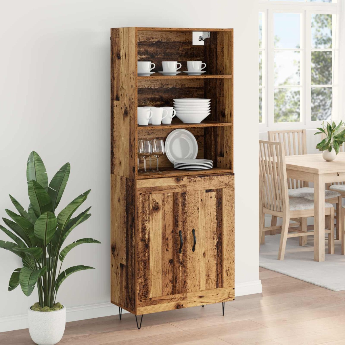vidaXL Highboard 2 τμχ. Παλιό ξύλο 69,5 x 34 x 180 εκ.