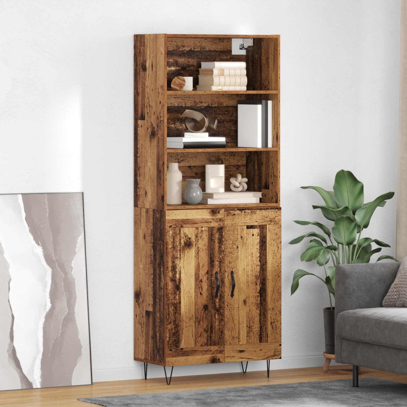 vidaXL Highboard 2 τμχ. Παλιό ξύλο 69,5 x 34 x 180 εκ.