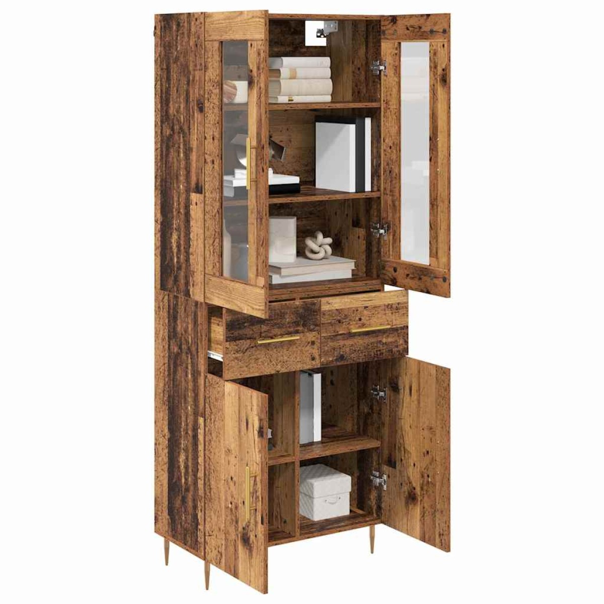 vidaXL Highboard 2 τμχ. Παλιό ξύλο 69,5 x 34 x 180 εκ.