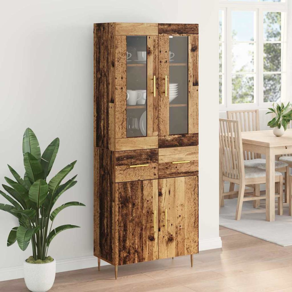 vidaXL Highboard 2 τμχ. Παλιό ξύλο 69,5 x 34 x 180 εκ.