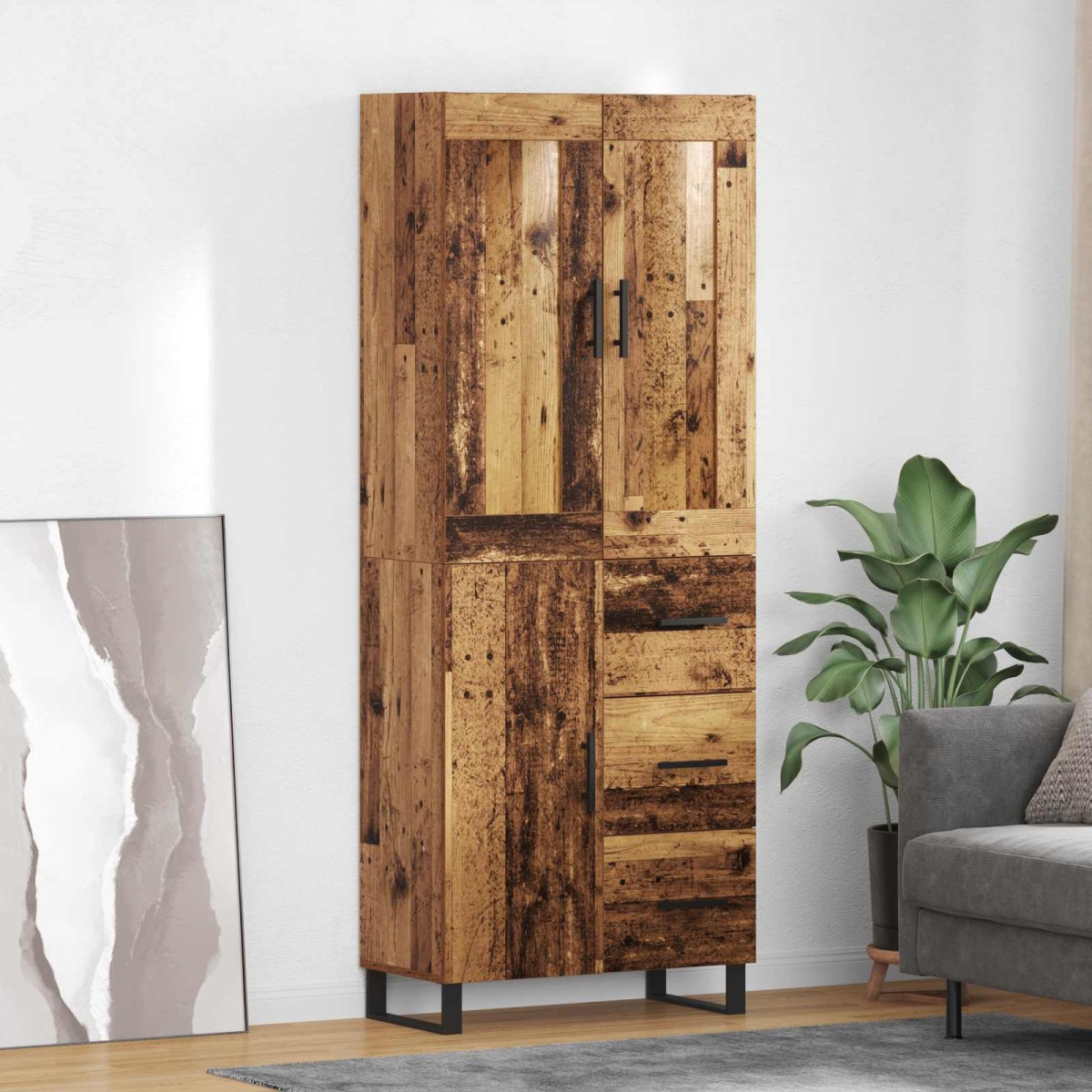 vidaXL Highboard 2 τμχ. Παλιό ξύλο 69,5 x 34 x 180 εκ.