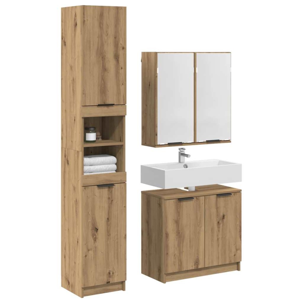 vidaXL Σετ Ντουλαπιών Μπάνιου 3 τεμ. Artisan Oak Επεξεργασμένο Ξύλο