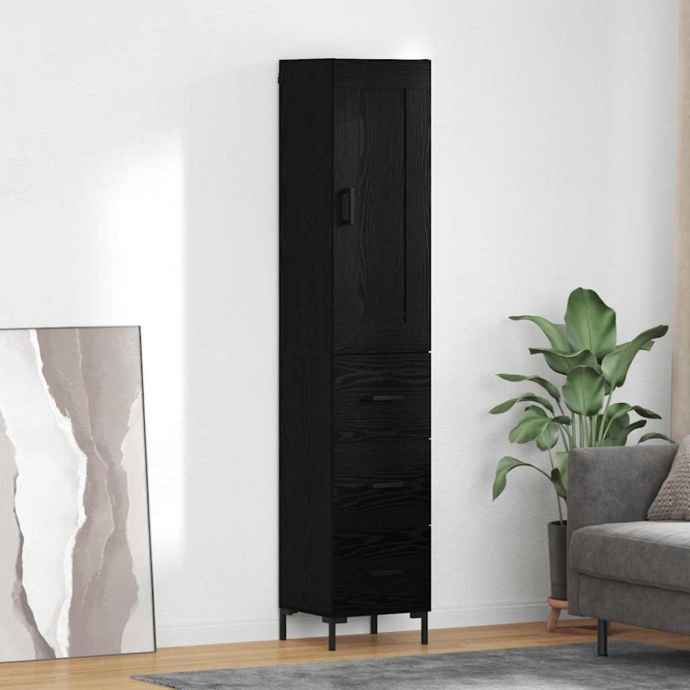 vidaXL Highboard Μαύρη Οξυά 34,5 x 34 x 180 εκ. Επεξεργασμένο Ξύλο