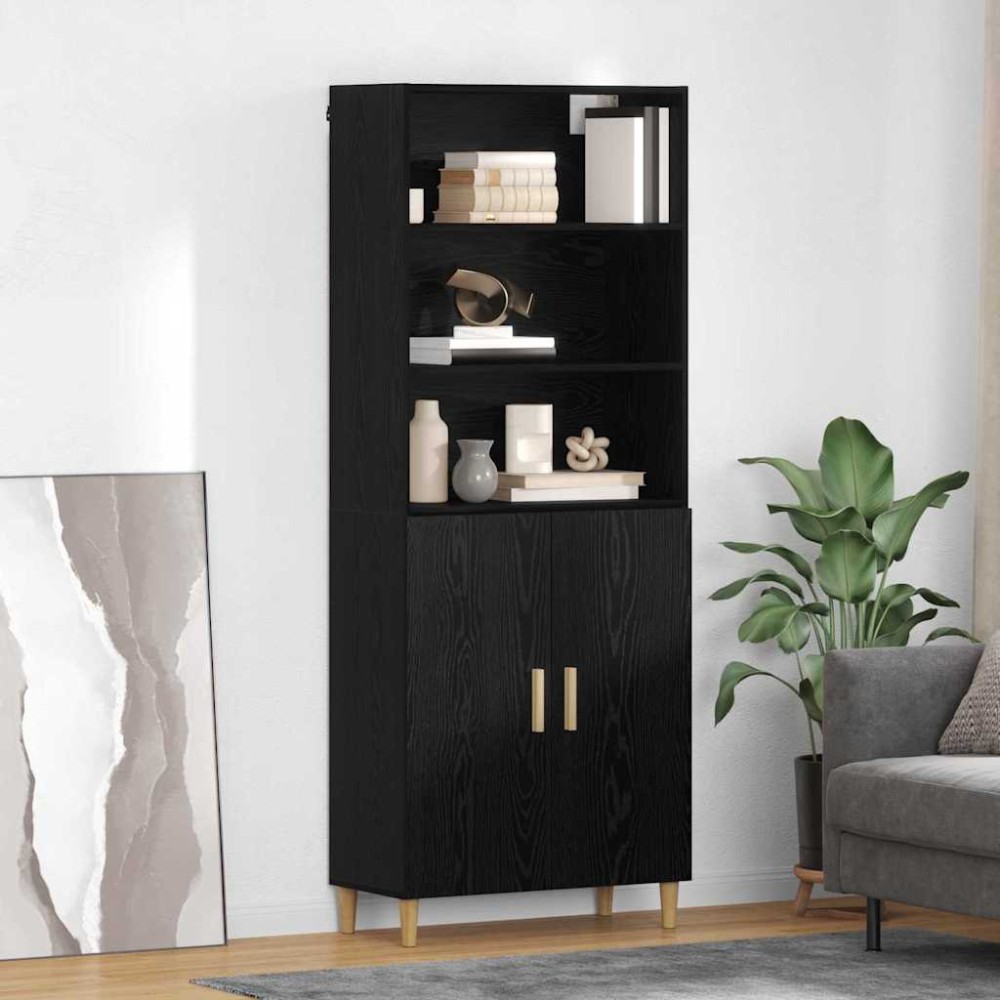 vidaXL Highboard Μαύρη Οξυά 69,5 x 32,5 x 180 εκ Επεξεργασμένο Ξύλο