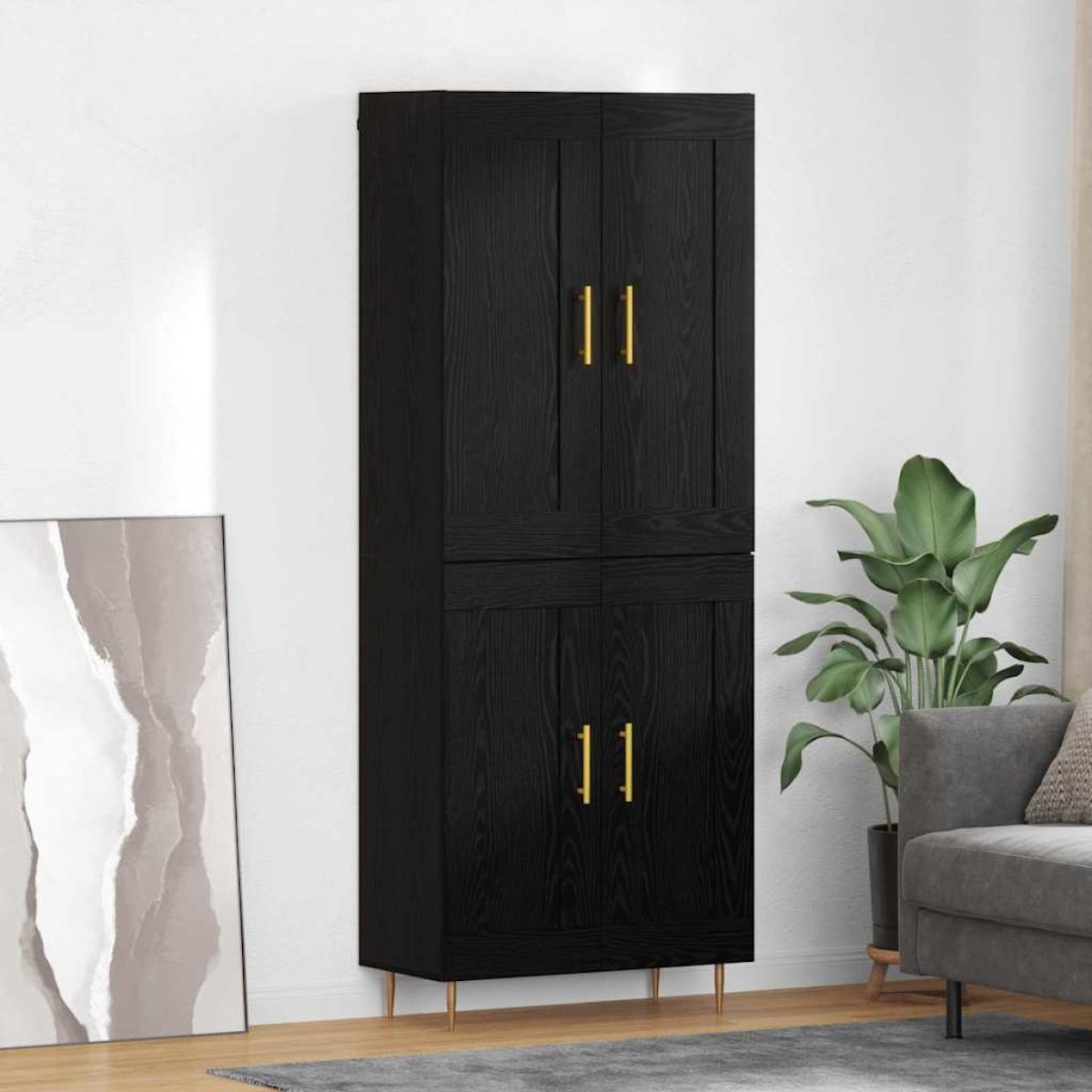 vidaXL Highboard Μαύρη Οξυά 69,5 x 34 x 180 εκ. Επεξεργασμένο Ξύλο