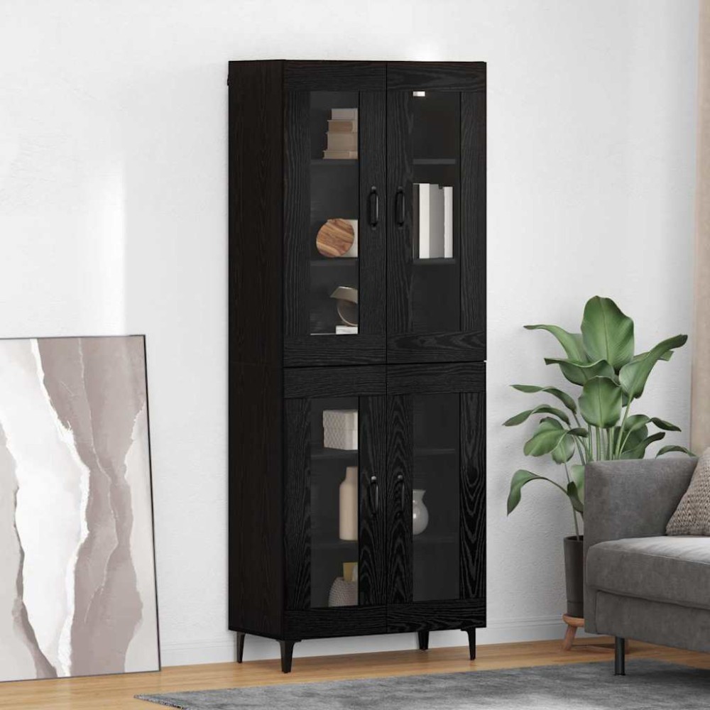vidaXL Highboard Μαύρη Οξυά 69,5 x 34 x 180 εκ. Επεξεργασμένο Ξύλο