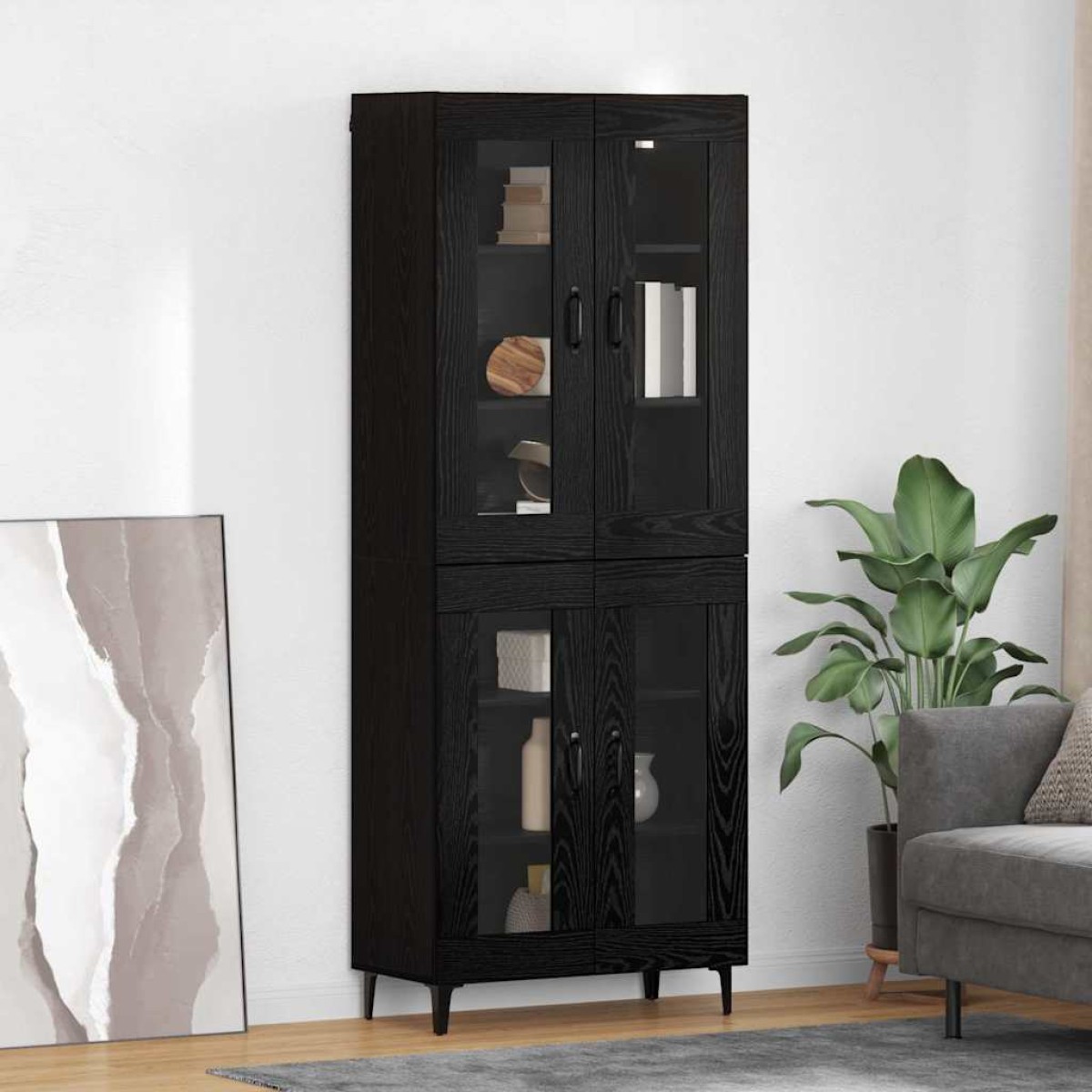 vidaXL Highboard Μαύρη Οξυά 69,5 x 34 x 180 εκ. Επεξεργασμένο Ξύλο