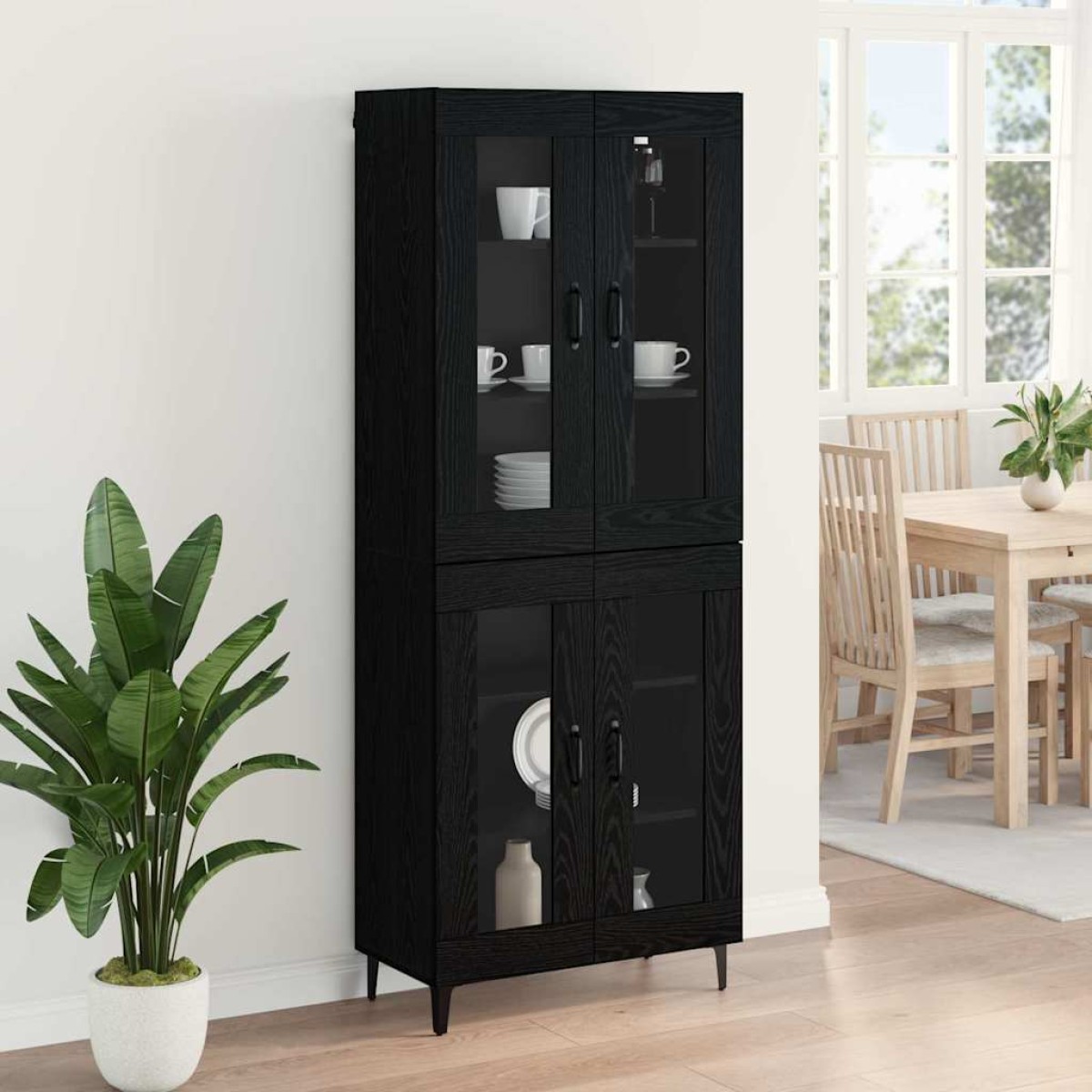 vidaXL Highboard Μαύρη Οξυά 69,5 x 34 x 180 εκ. Επεξεργασμένο Ξύλο