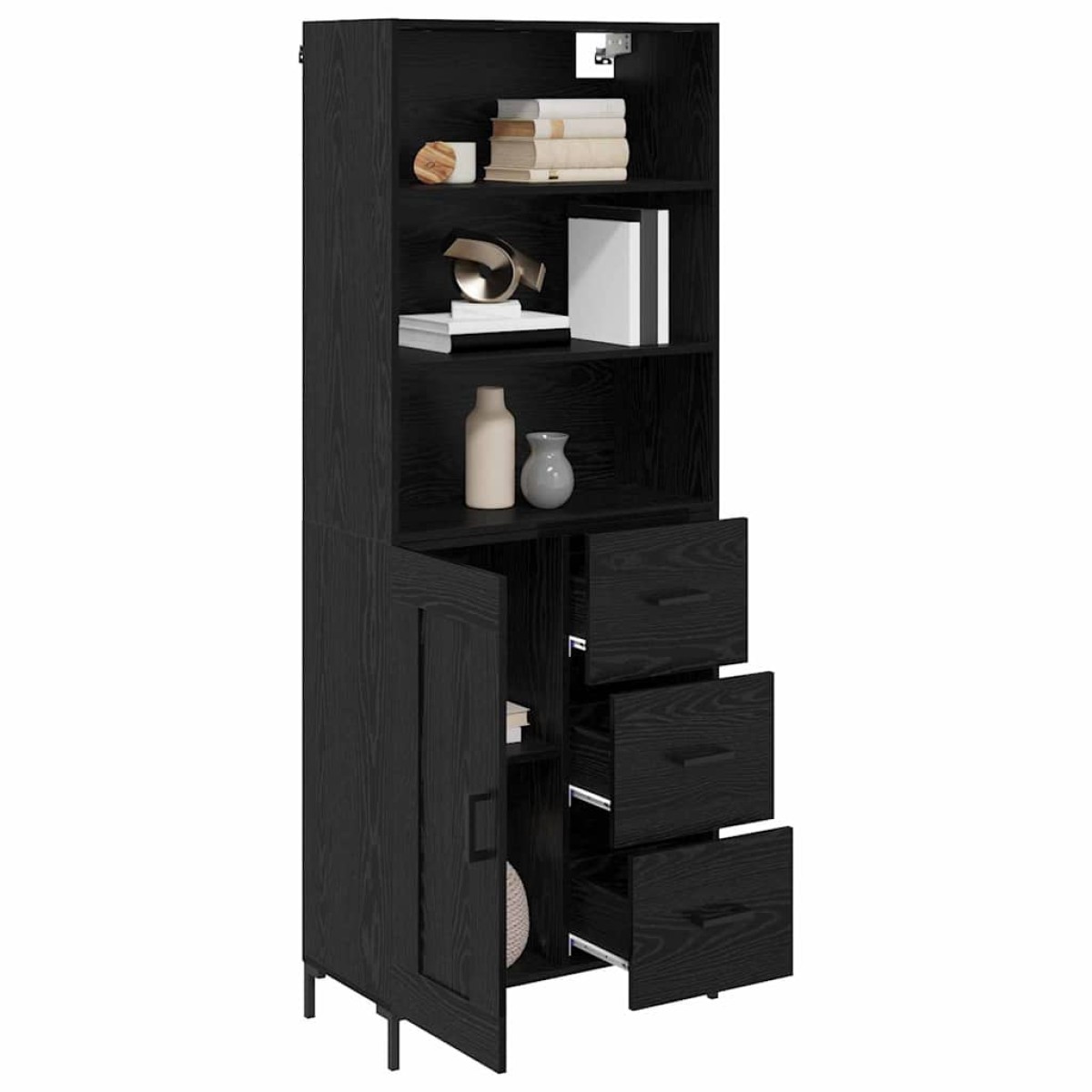vidaXL Highboard Μαύρη Οξυά 69,5 x 34 x 180 εκ. Επεξεργασμένο Ξύλο
