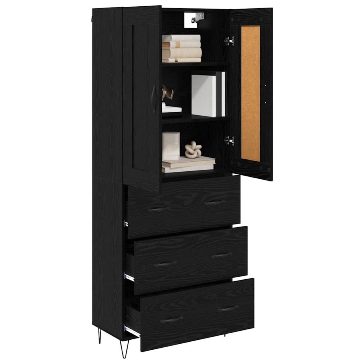 vidaXL Highboard Μαύρη Οξυά 69,5 x 34 x 180 εκ. Επεξεργασμένο Ξύλο
