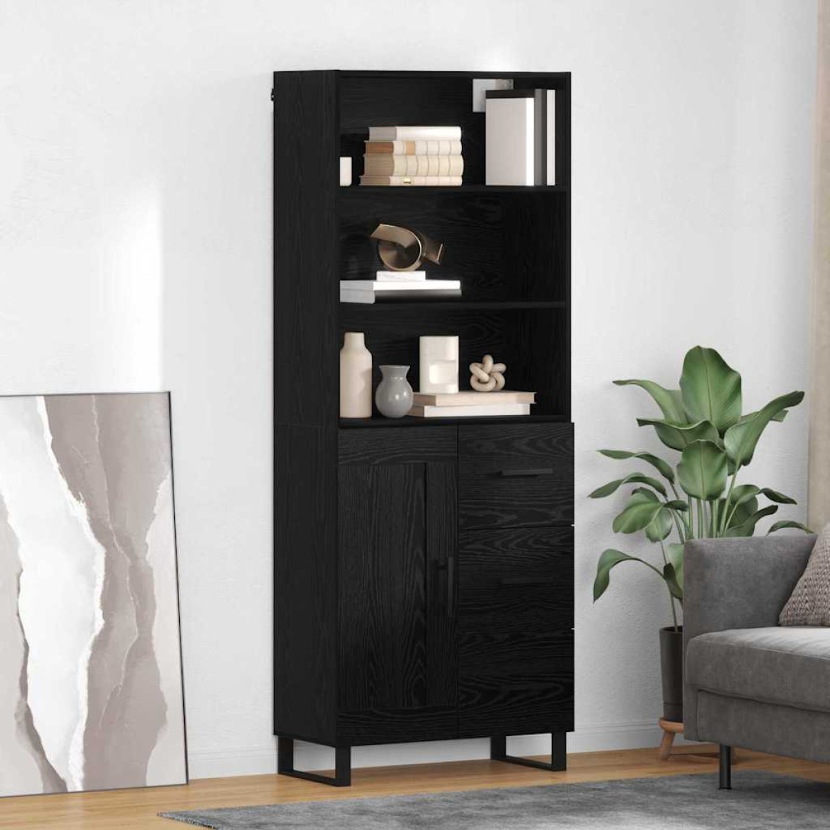 vidaXL Highboard 2 τμχ. Μαύρη Οξυά 69,5 x 34 x 180 εκ.