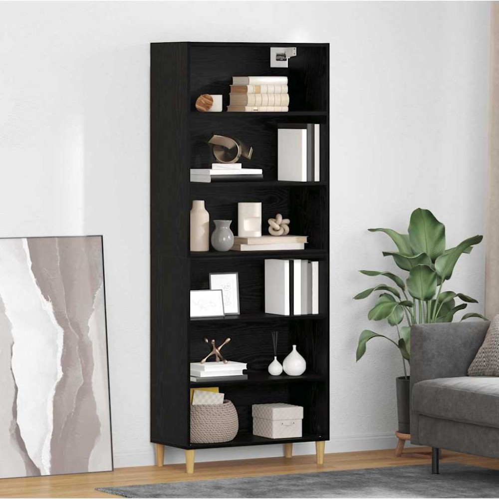 vidaXL Highboard Μαύρη Οξυά 69,5 x 32,5 x 180 εκ Επεξεργασμένο Ξύλο