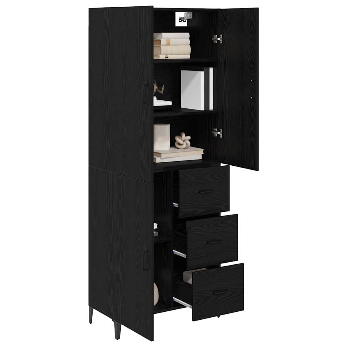 vidaXL Highboard Μαύρη Οξυά 69,5 x 34 x 180 εκ. Επεξεργασμένο Ξύλο
