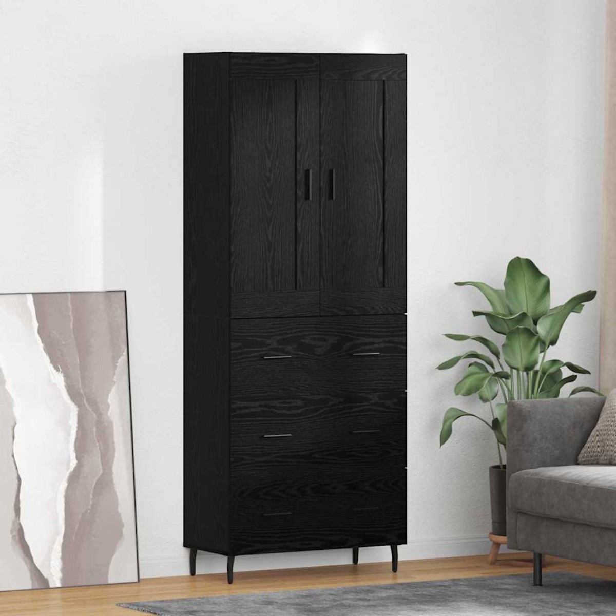 vidaXL Highboard 2 τμχ. Μαύρη Οξυά 69,5 x 34 x 180 εκ.
