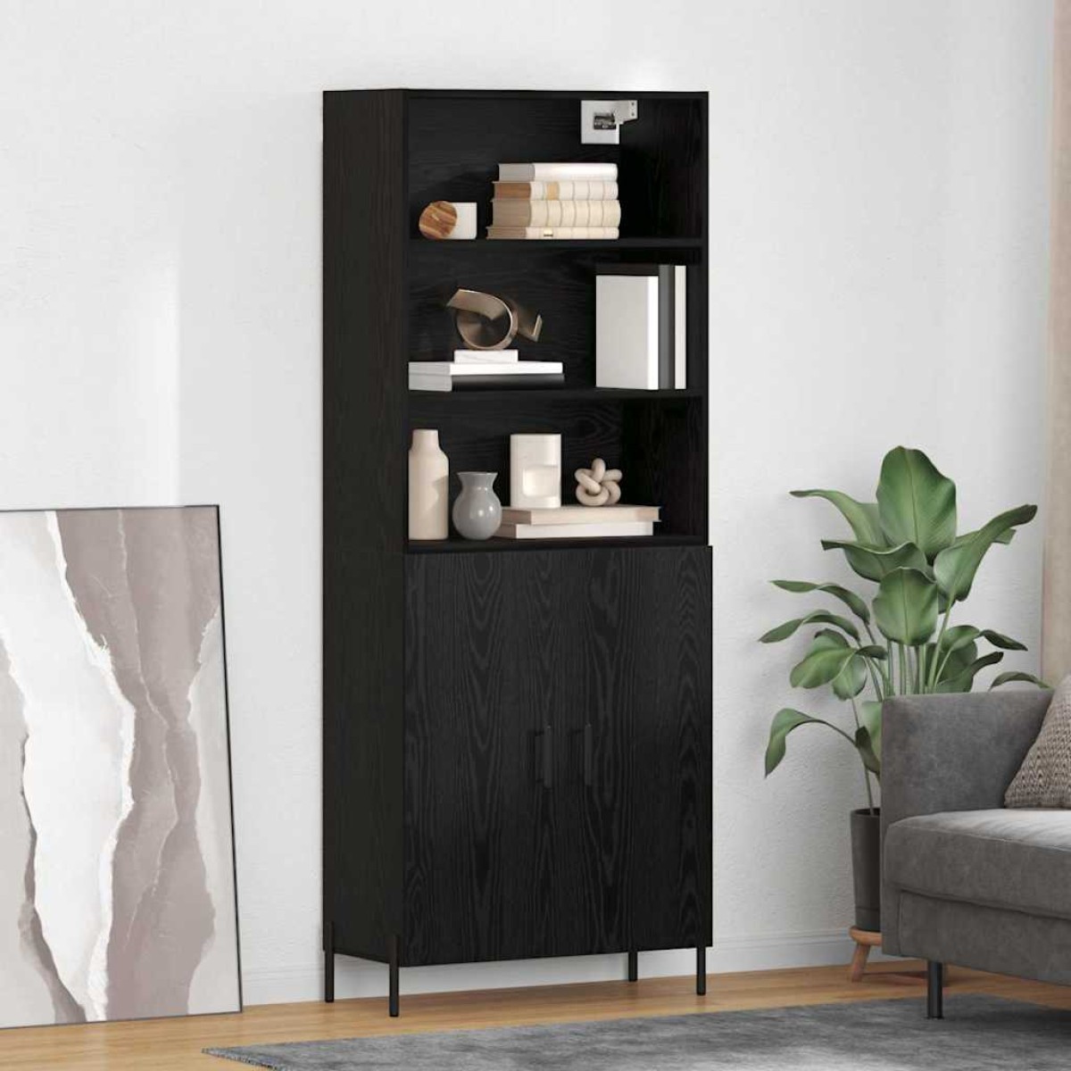 vidaXL Highboard Μαύρη Οξυά 69,5 x 34 x 180 εκ. Επεξεργασμένο Ξύλο