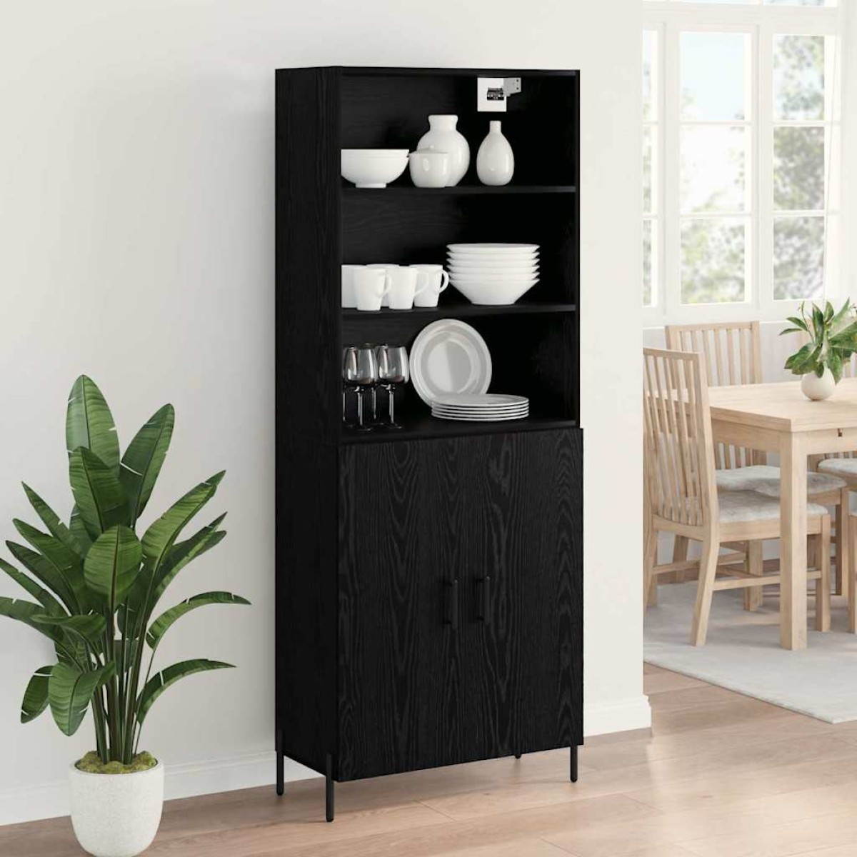 vidaXL Highboard Μαύρη Οξυά 69,5 x 34 x 180 εκ. Επεξεργασμένο Ξύλο