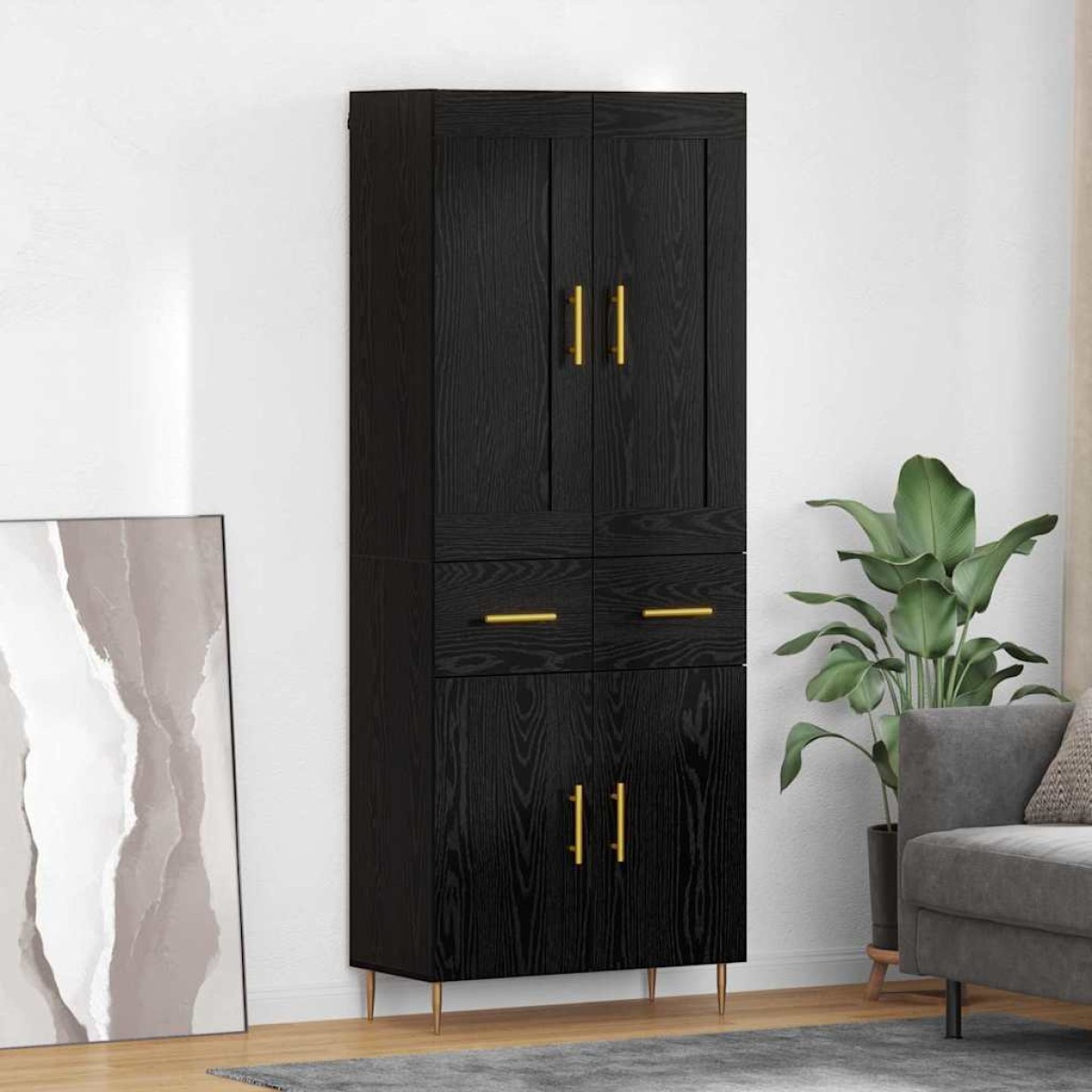 vidaXL Highboard Μαύρη Οξυά 69,5 x 34 x 180 εκ. Επεξεργασμένο Ξύλο