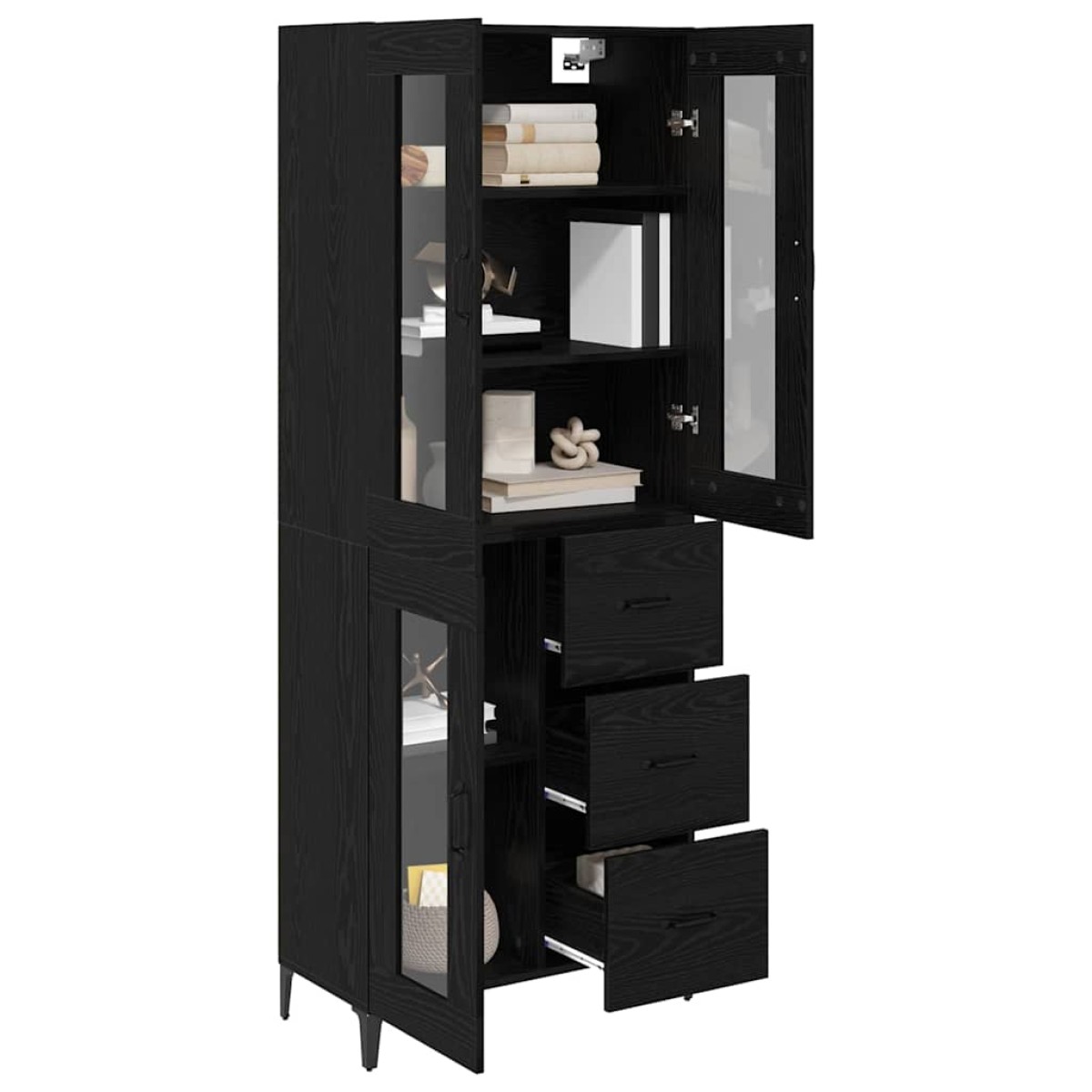 vidaXL Highboard Μαύρη Οξυά 69,5 x 34 x 180 εκ. Επεξεργασμένο Ξύλο