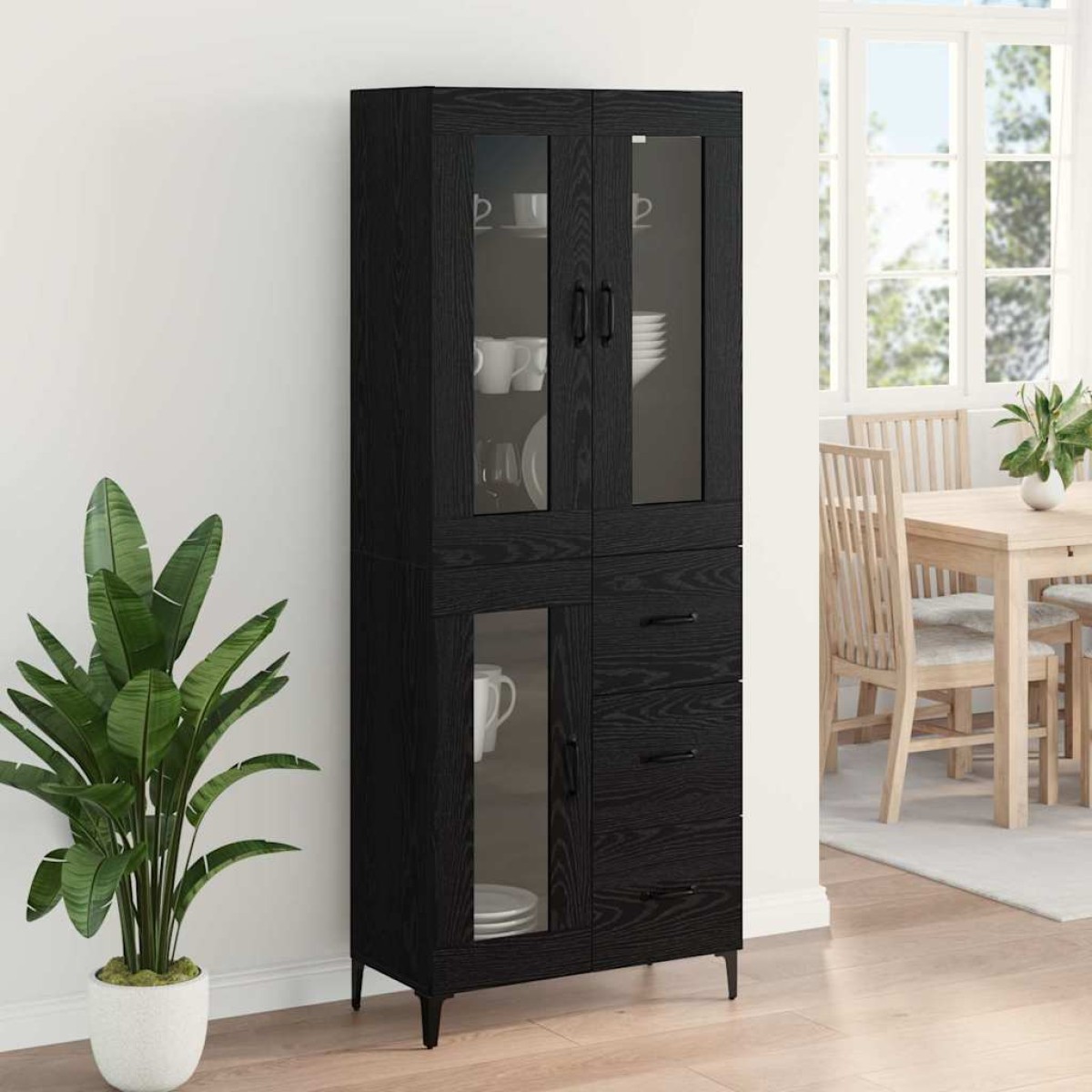 vidaXL Highboard Μαύρη Οξυά 69,5 x 34 x 180 εκ. Επεξεργασμένο Ξύλο