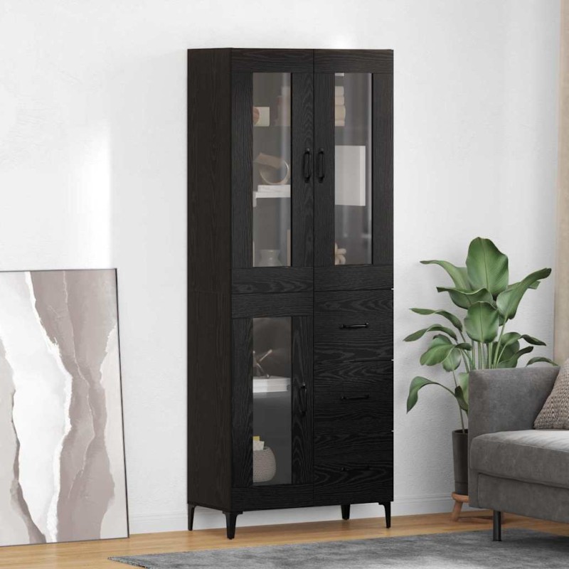 vidaXL Highboard Μαύρη Οξυά 69,5 x 34 x 180 εκ. Επεξεργασμένο Ξύλο