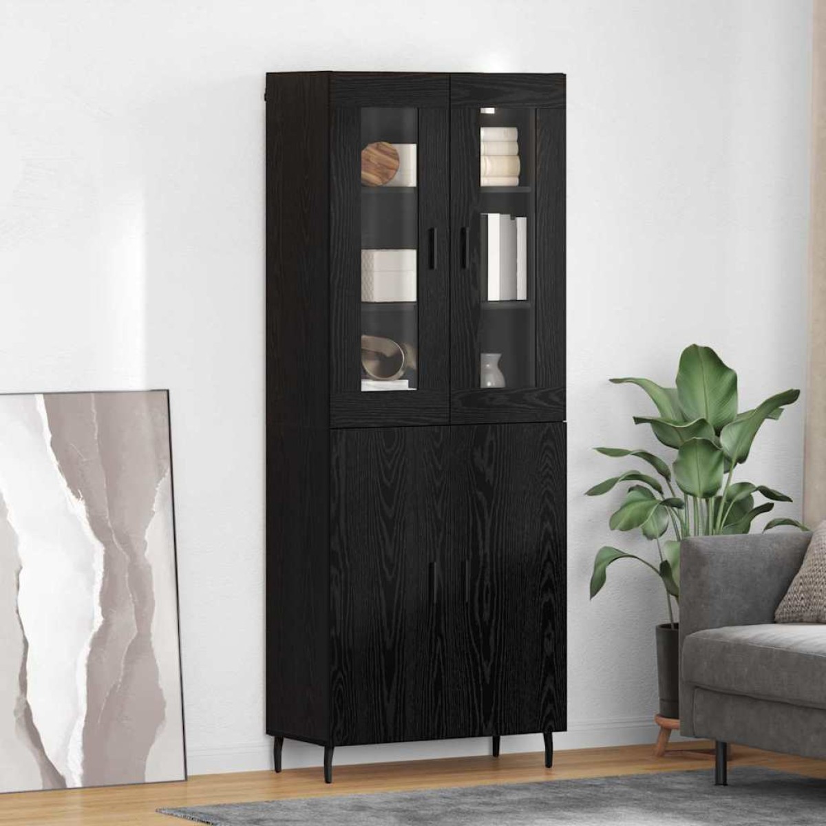 vidaXL Highboard 2 τμχ. Μαύρη Οξυά 69,5 x 34 x 180 εκ.