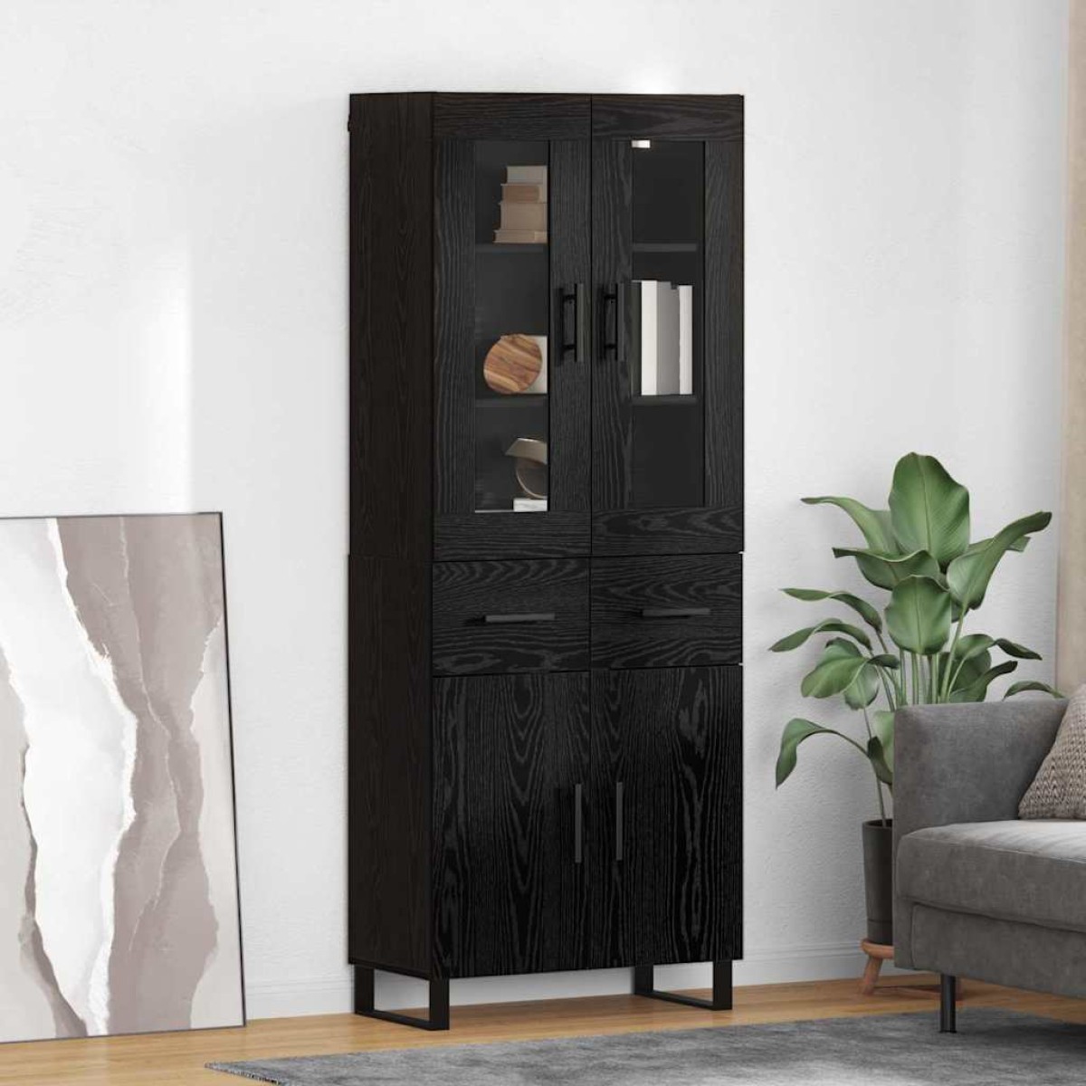 vidaXL Highboard 2 τμχ. Μαύρη Οξυά 69,5 x 34 x 180 εκ.