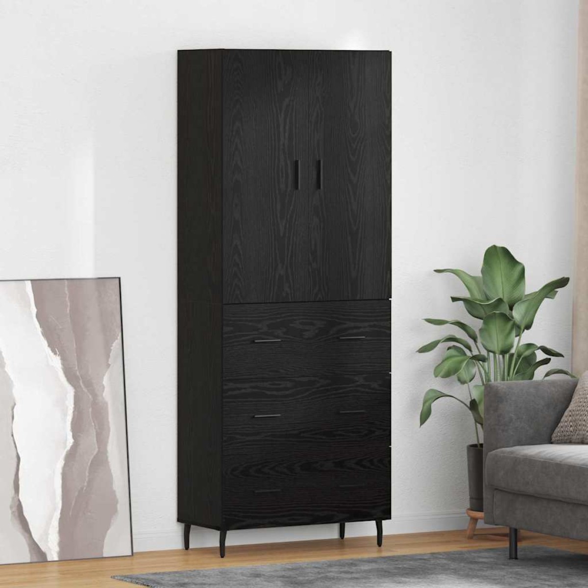 vidaXL Highboard 2 τμχ. Μαύρη δρυς 69,5 x 34 x 180 εκ.