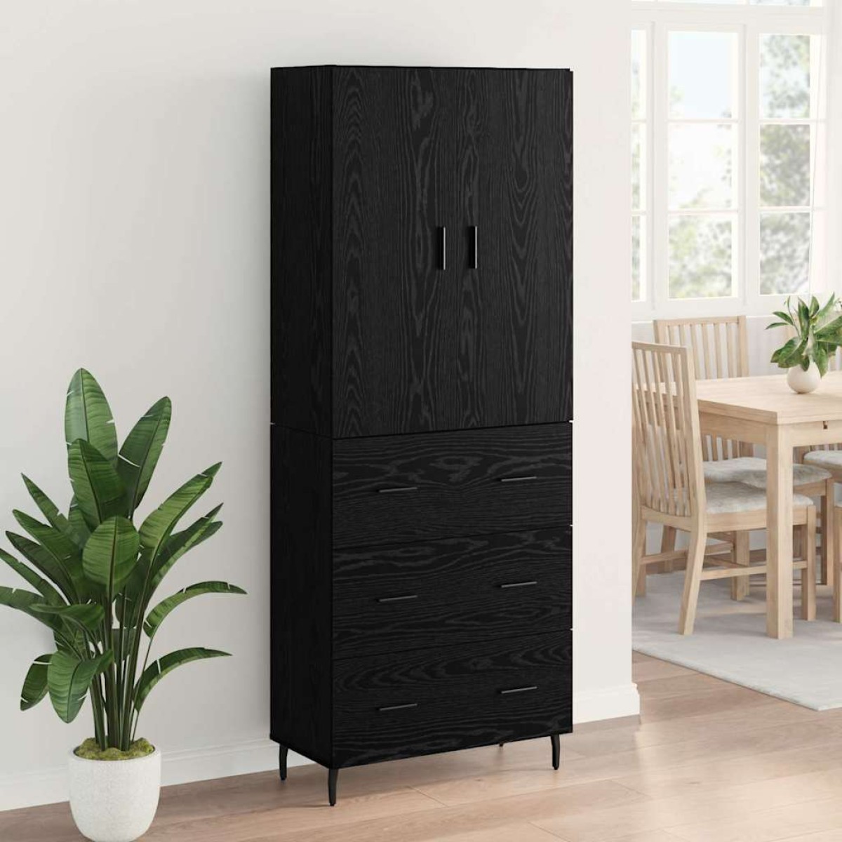 vidaXL Highboard 2 τμχ. Μαύρη δρυς 69,5 x 34 x 180 εκ.