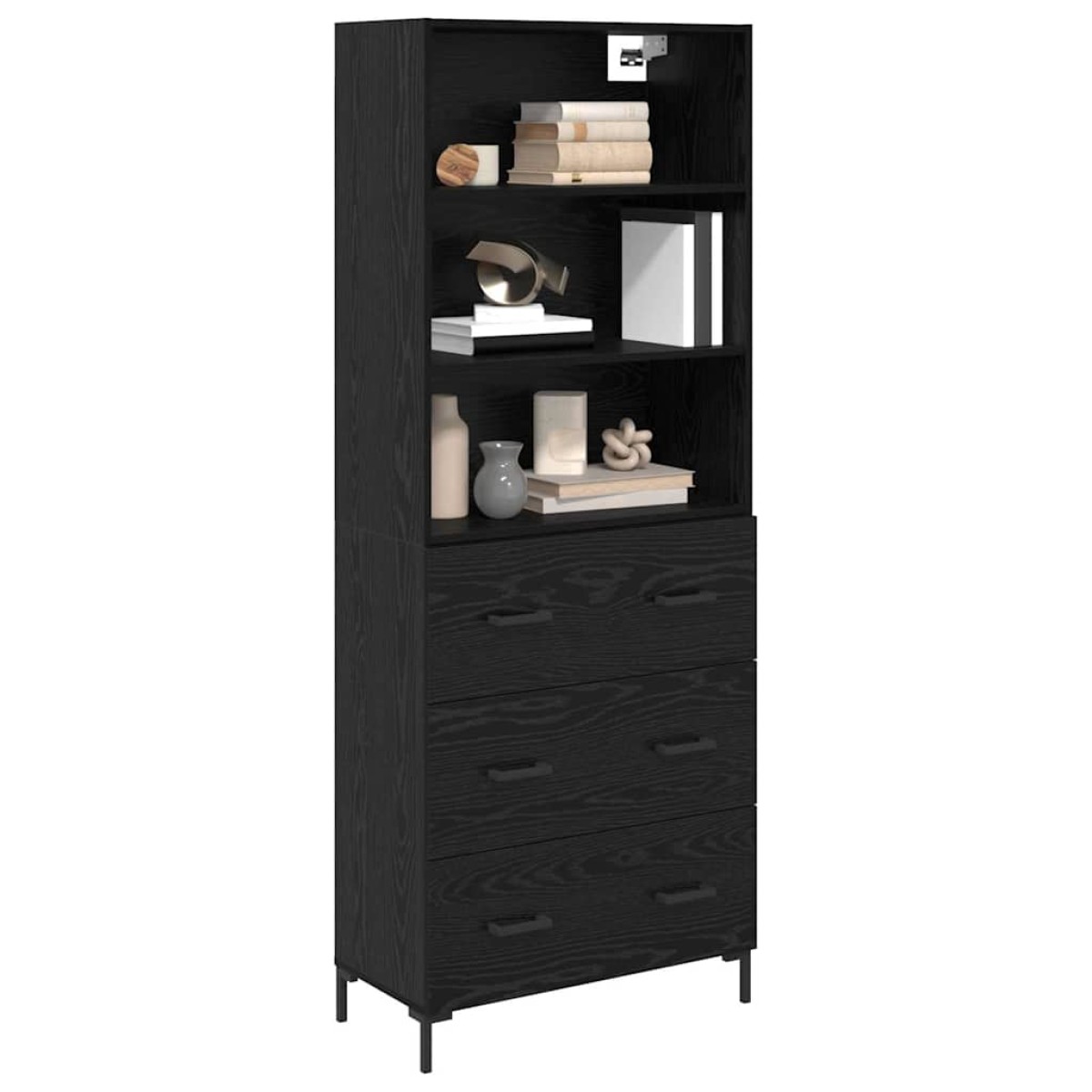 vidaXL Highboard Μαύρη Οξυά 69,5 x 34 x 180 εκ. Επεξεργασμένο Ξύλο