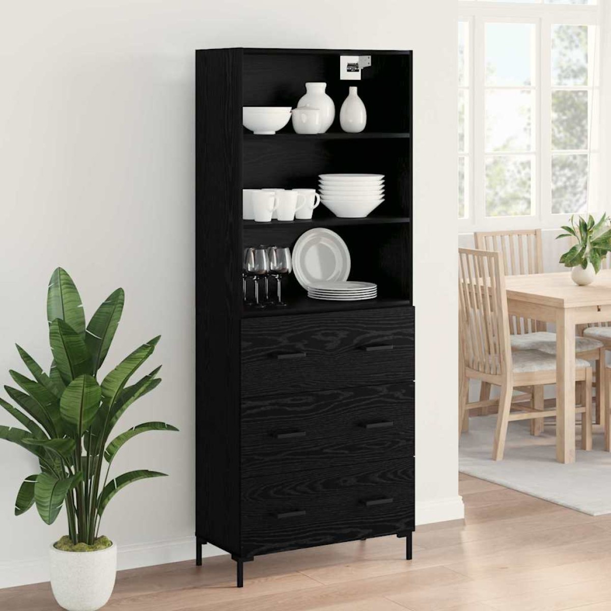 vidaXL Highboard Μαύρη Οξυά 69,5 x 34 x 180 εκ. Επεξεργασμένο Ξύλο
