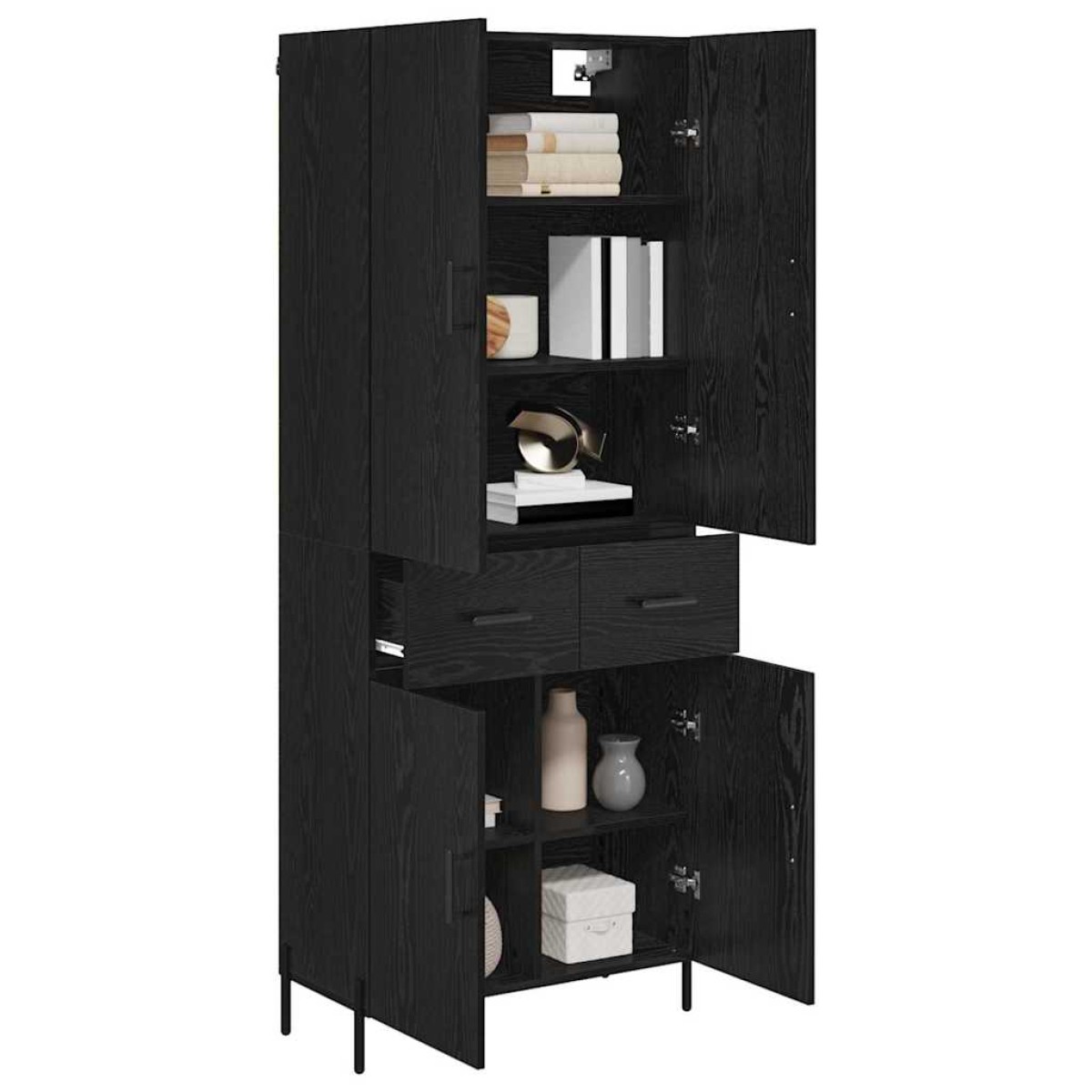 vidaXL Highboard Μαύρη Οξυά 69,5 x 34 x 180 εκ. Επεξεργασμένο Ξύλο