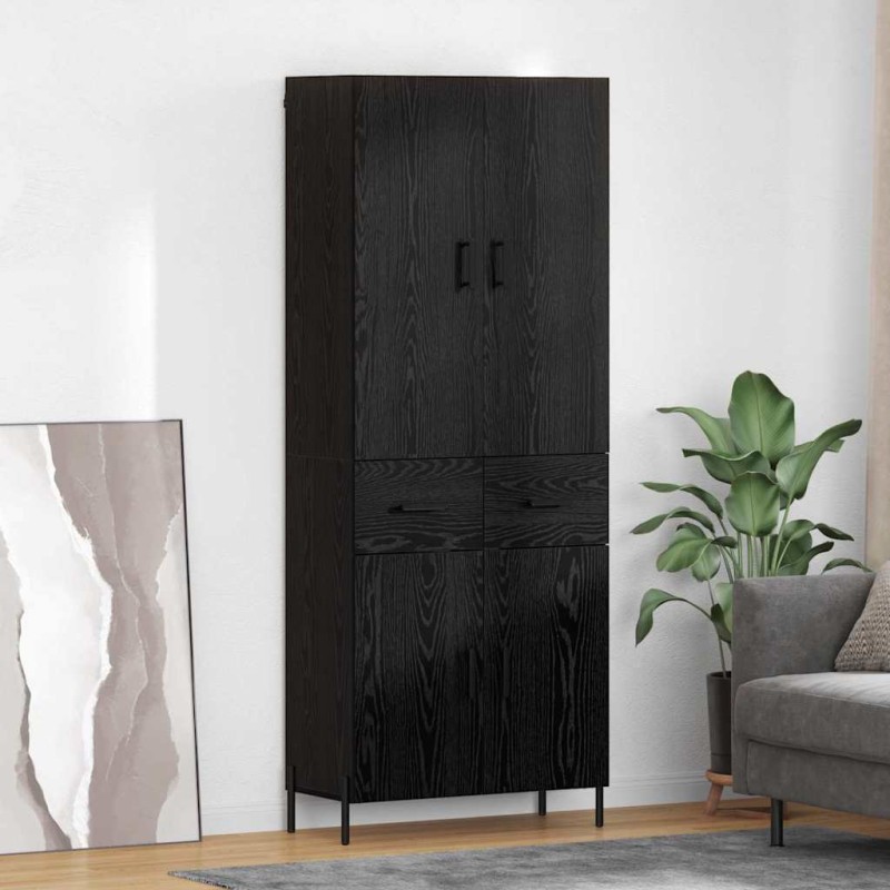 vidaXL Highboard Μαύρη Οξυά 69,5 x 34 x 180 εκ. Επεξεργασμένο Ξύλο