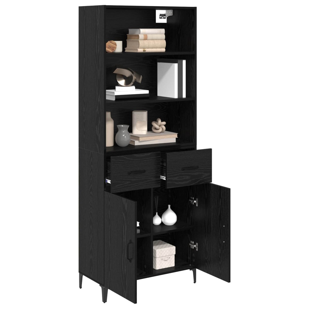 vidaXL Highboard Μαύρη Οξυά 69,5 x 34 x 180 εκ. Επεξεργασμένο Ξύλο
