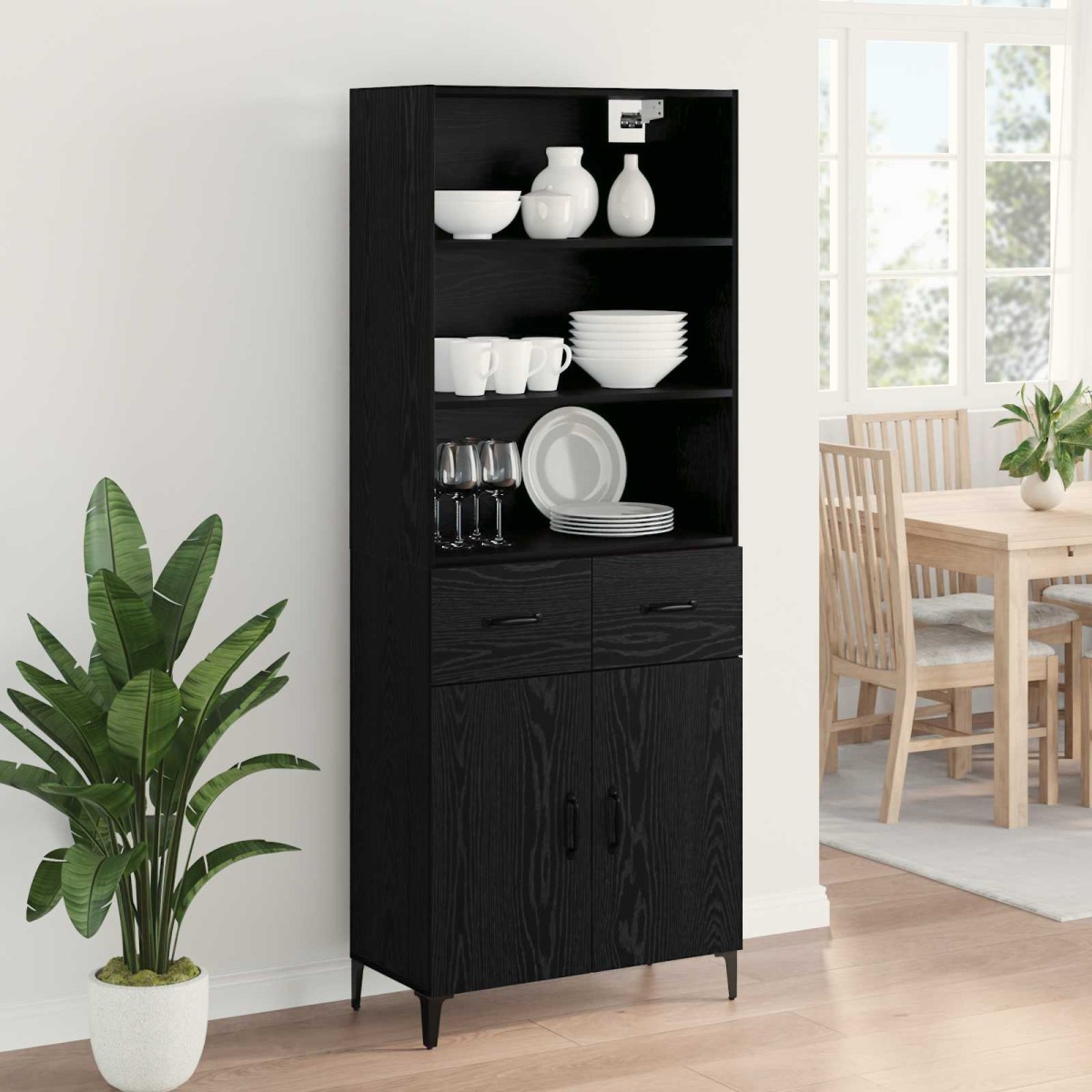 vidaXL Highboard Μαύρη Οξυά 69,5 x 34 x 180 εκ. Επεξεργασμένο Ξύλο