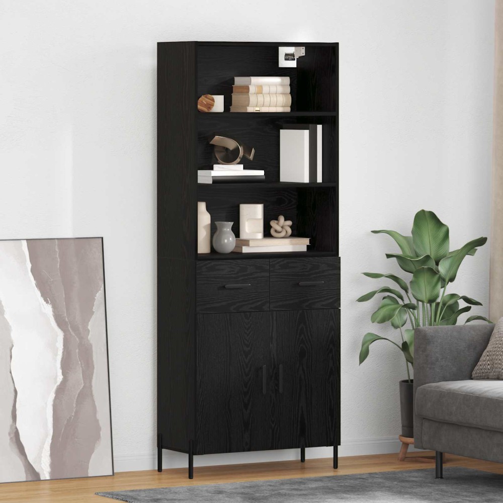vidaXL Highboard Μαύρη δρυς 69,5 x 34 x 180 εκ. Επεξεργασμένο Ξύλο