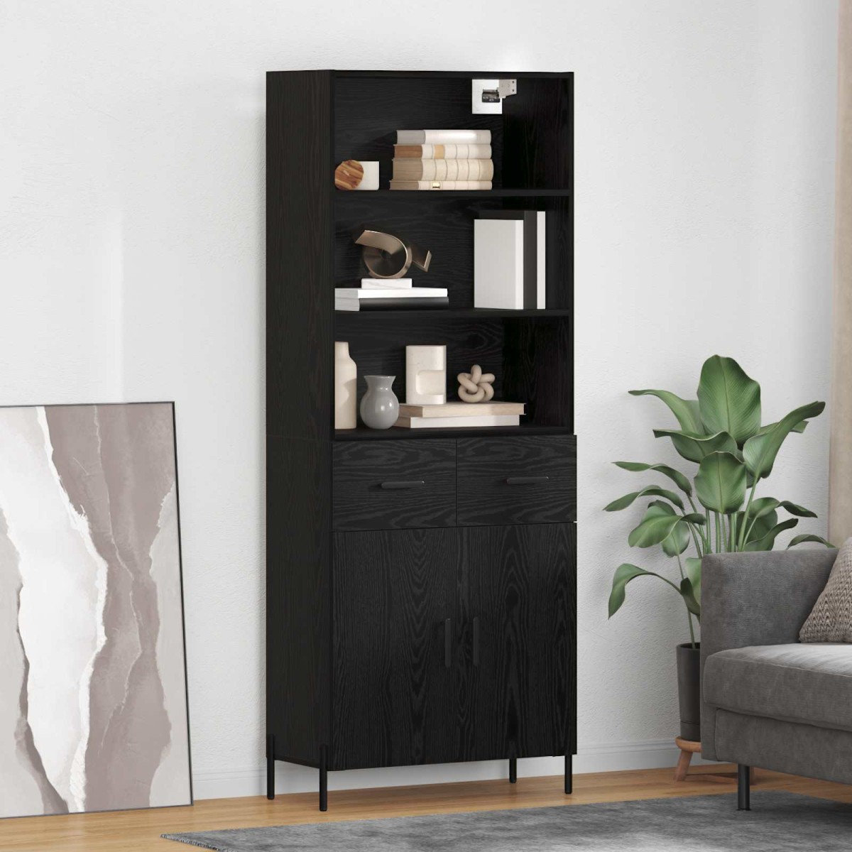vidaXL Highboard Μαύρη δρυς 69,5 x 34 x 180 εκ. Επεξεργασμένο Ξύλο