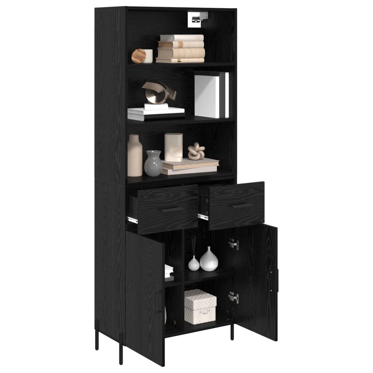 vidaXL Highboard Μαύρη δρυς 69,5 x 34 x 180 εκ. Επεξεργασμένο Ξύλο
