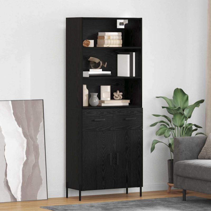 vidaXL Highboard Μαύρη δρυς 69,5 x 34 x 180 εκ. Επεξεργασμένο Ξύλο