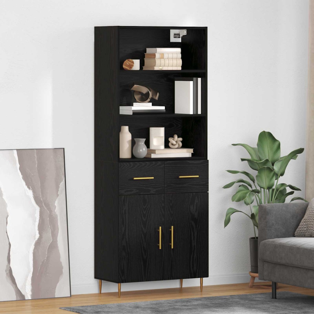 vidaXL Highboard Μαύρη Οξυά 69,5 x 34 x 180 εκ. Επεξεργασμένο Ξύλο