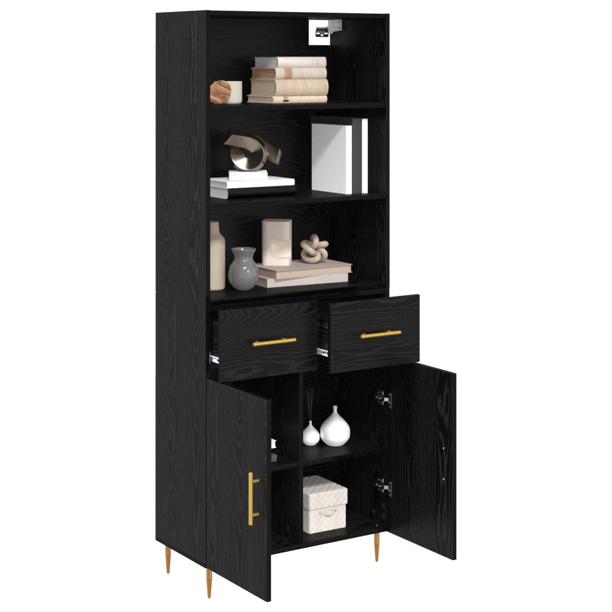 vidaXL Highboard Μαύρη Οξυά 69,5 x 34 x 180 εκ. Επεξεργασμένο Ξύλο