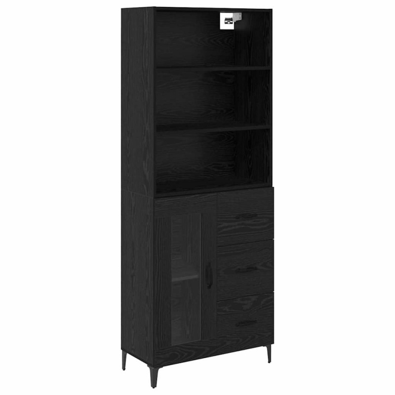 vidaXL Highboard Μαύρη Οξυά 69,5 x 34 x 180 εκ. Επεξεργασμένο Ξύλο