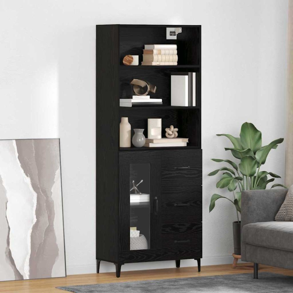vidaXL Highboard Μαύρη Οξυά 69,5 x 34 x 180 εκ. Επεξεργασμένο Ξύλο