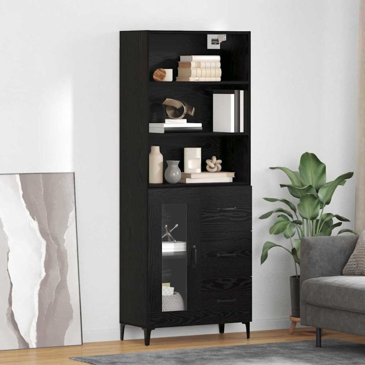vidaXL Highboard Μαύρη Οξυά 69,5 x 34 x 180 εκ. Επεξεργασμένο Ξύλο