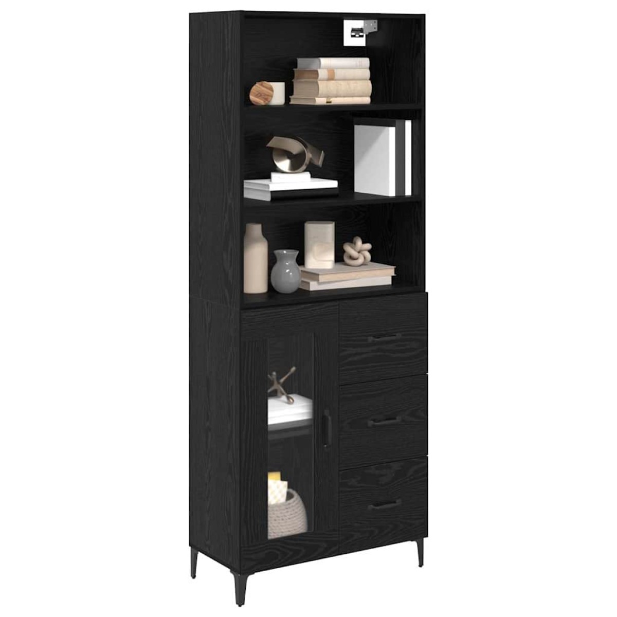 vidaXL Highboard Μαύρη Οξυά 69,5 x 34 x 180 εκ. Επεξεργασμένο Ξύλο