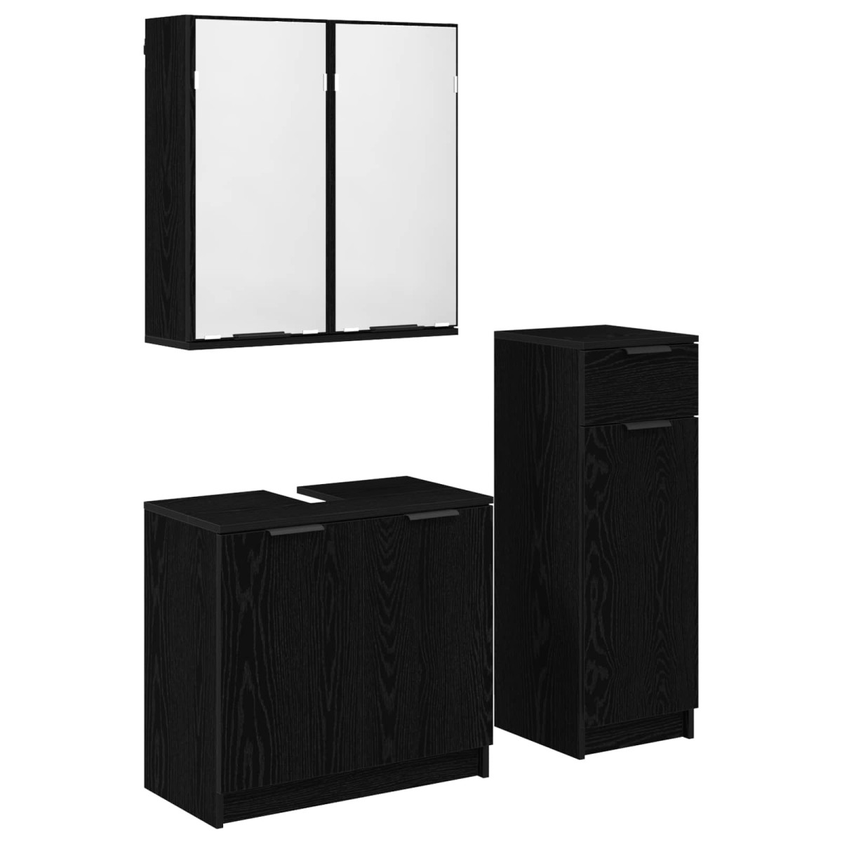 vidaXL Σετ Επίπλων Μπάνιου 3 τμχ. Μαύρη Οξυά 64,5 x 33,5 x 59 εκ.
