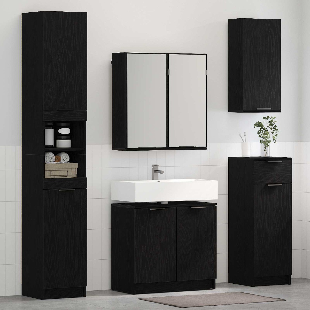 vidaXL Σετ Επίπλων Μπάνιου 3 τμχ. Μαύρη Οξυά 64,5 x 33,5 x 59 εκ.