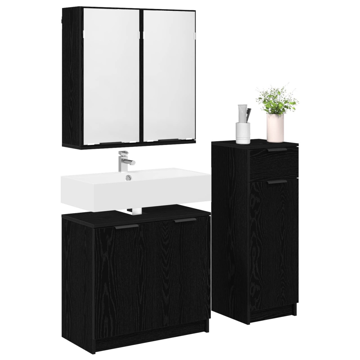 vidaXL Σετ Επίπλων Μπάνιου 3 τμχ. Μαύρη Οξυά 64,5 x 33,5 x 59 εκ.